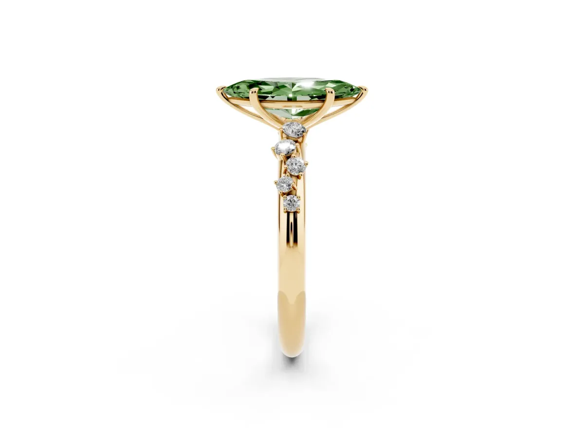Fancy Green Marquise Cut Diamond Cluster Prong-Set Solitaire Ring Yellow gold