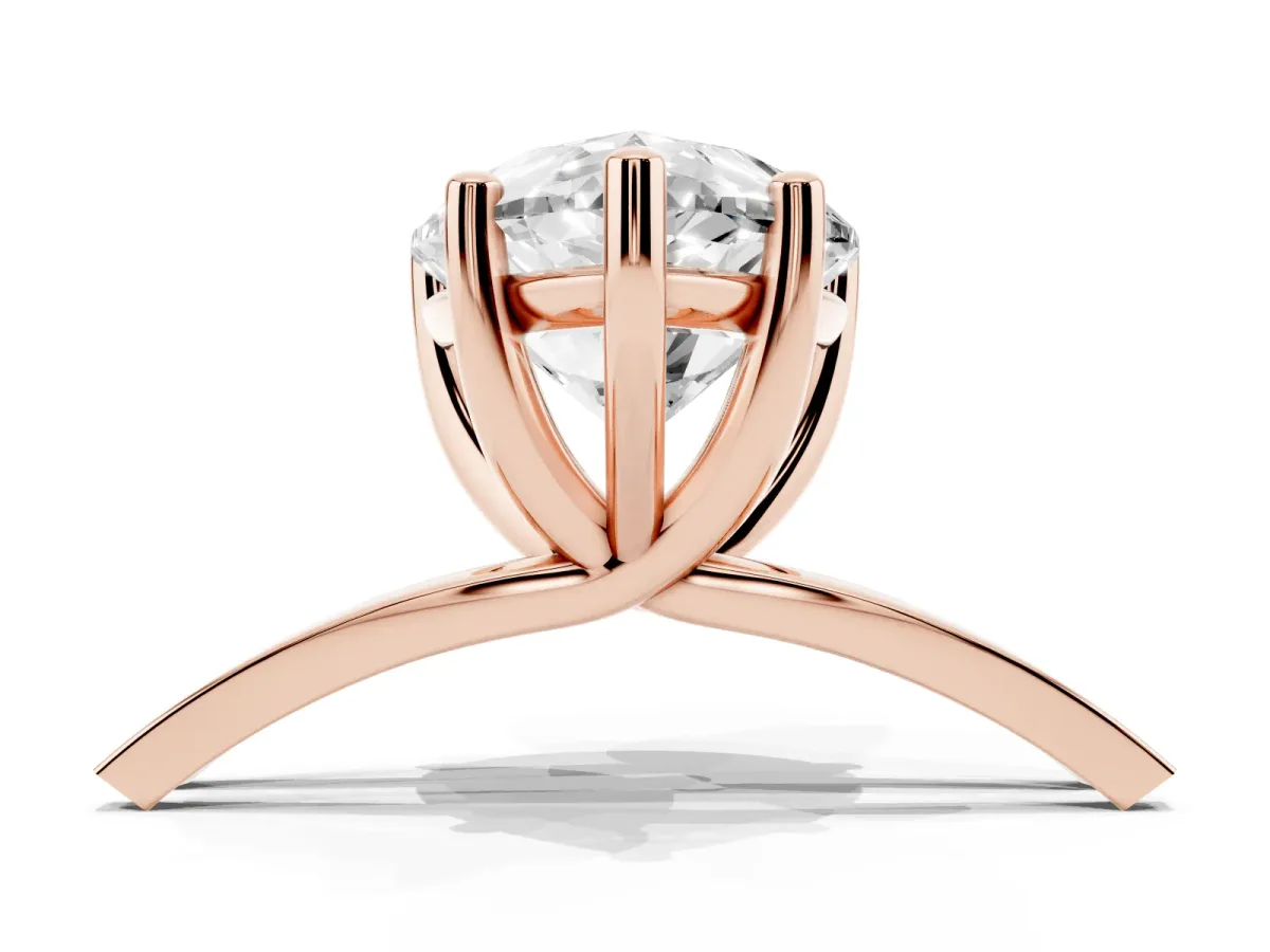 Pear Cut Cut Diamond Solitaire Engagement Ring with Tapered Plain Band and Four-Prong Setting Rose gold