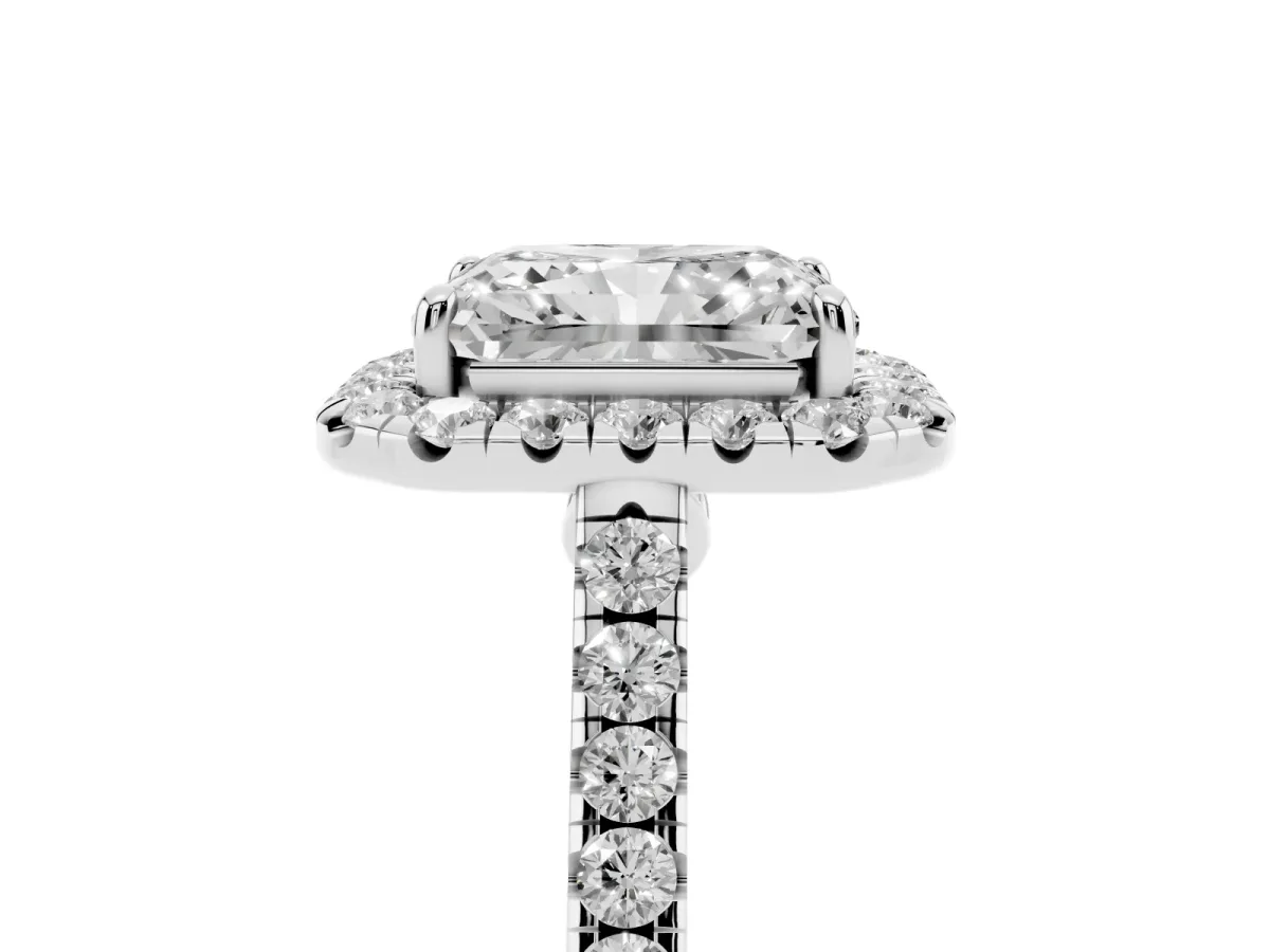 Radiant Cut Halo Pave Diamond Engagement Ring with Four-Prong Setting Silver