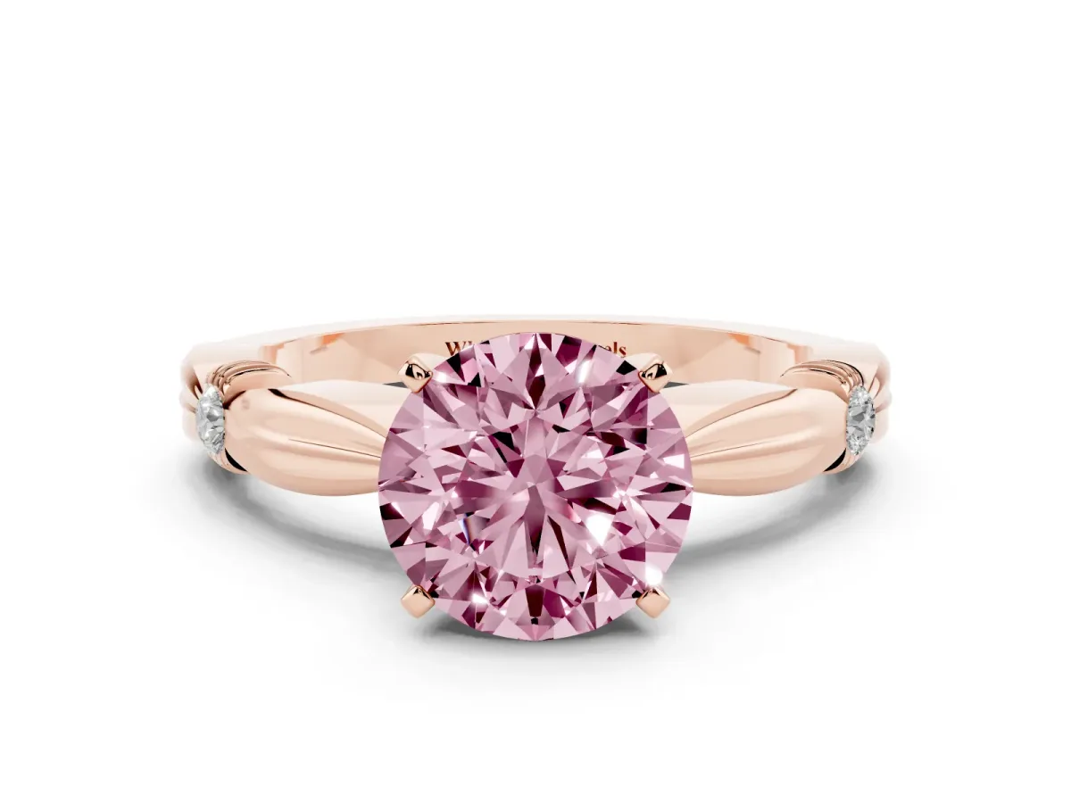 Fancy Pink Round Cut Solitaire Diamond Twisted Band with Four-Prong Setting Rose gold