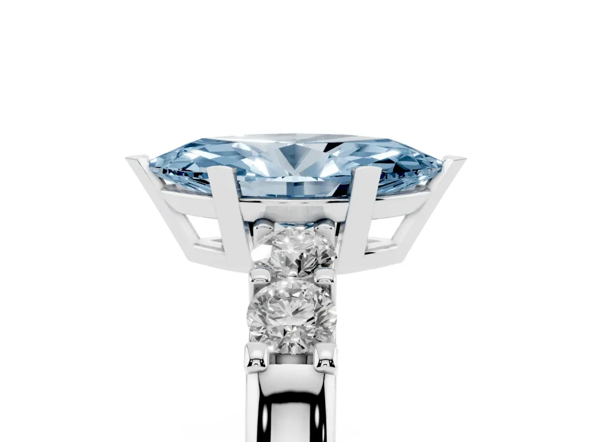Fancy Blue Marquise Cut Brilliant Cut Diamond Five-Stone Prong Set Engagement Ring with Channel Band Platinum