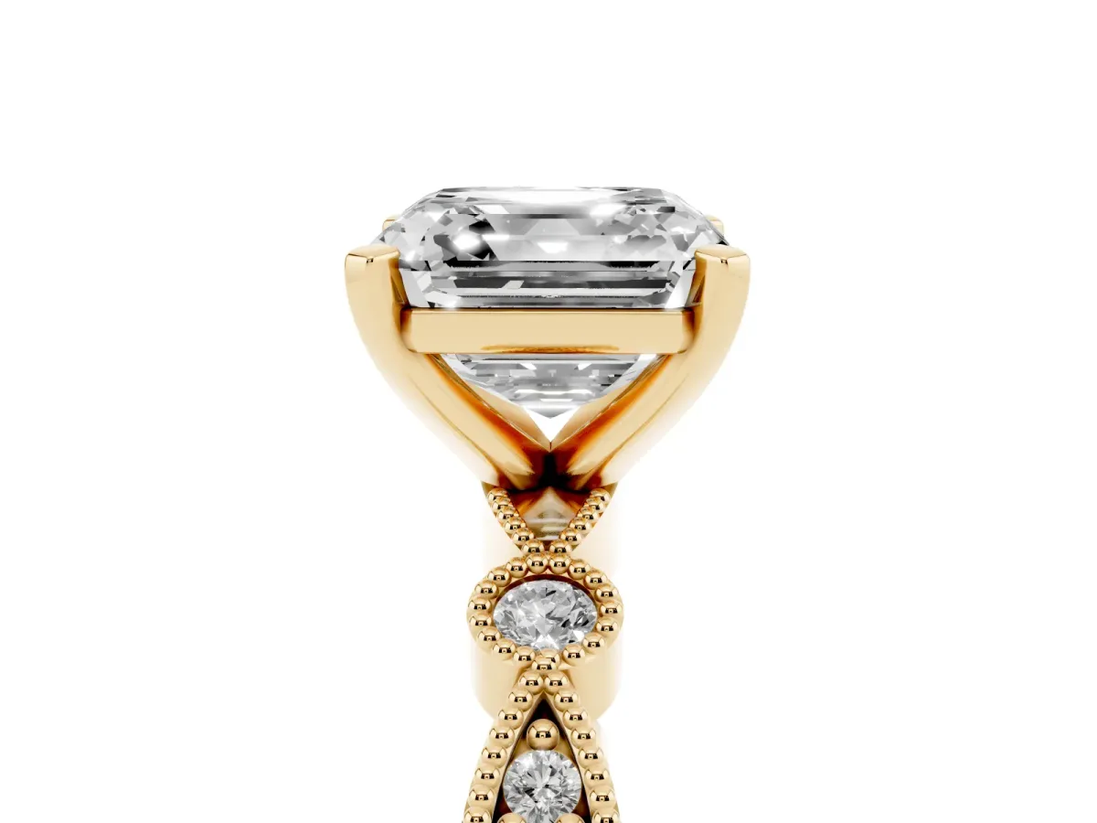 Asscher Cut Milgrain Bezel Diamond Engagement Ring with Solitaire Prong Setting Yellow gold