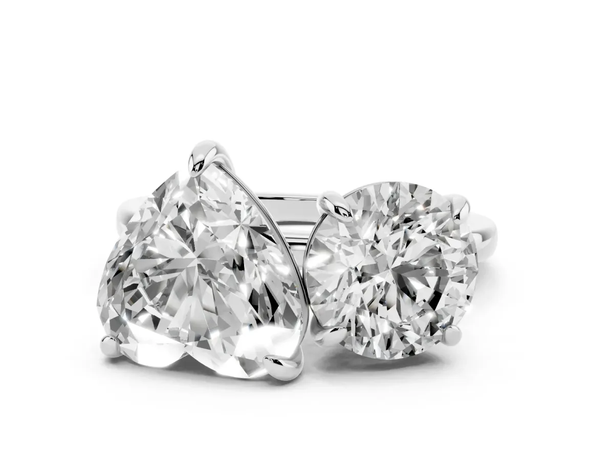 Round and Heart Toi Moi Ring with Prong Setting and Plain Band Silver