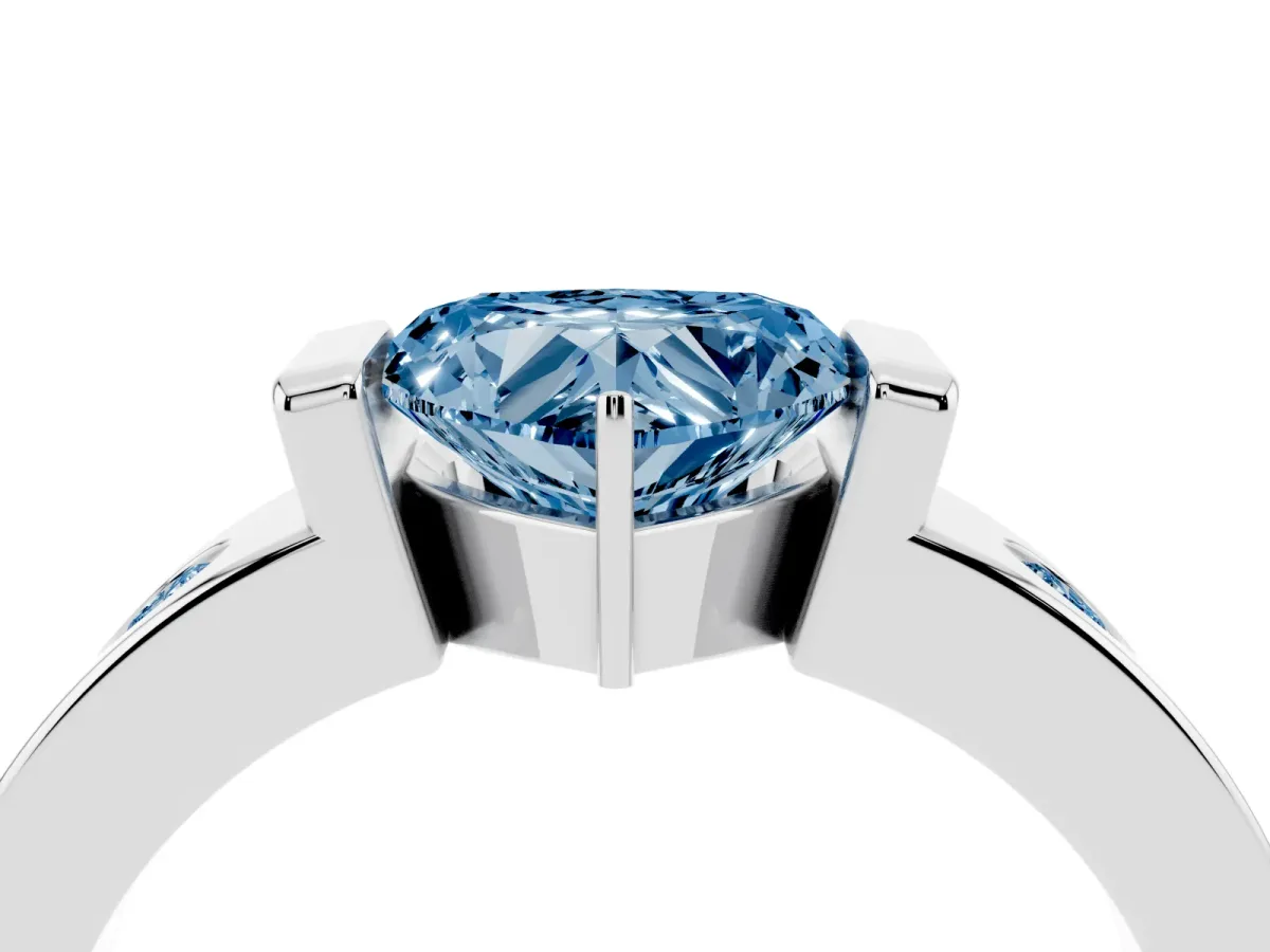 Fancy Blue Heart Cut Brilliant Channel-Set Diamond Ring with Bezel Prong Setting Silver