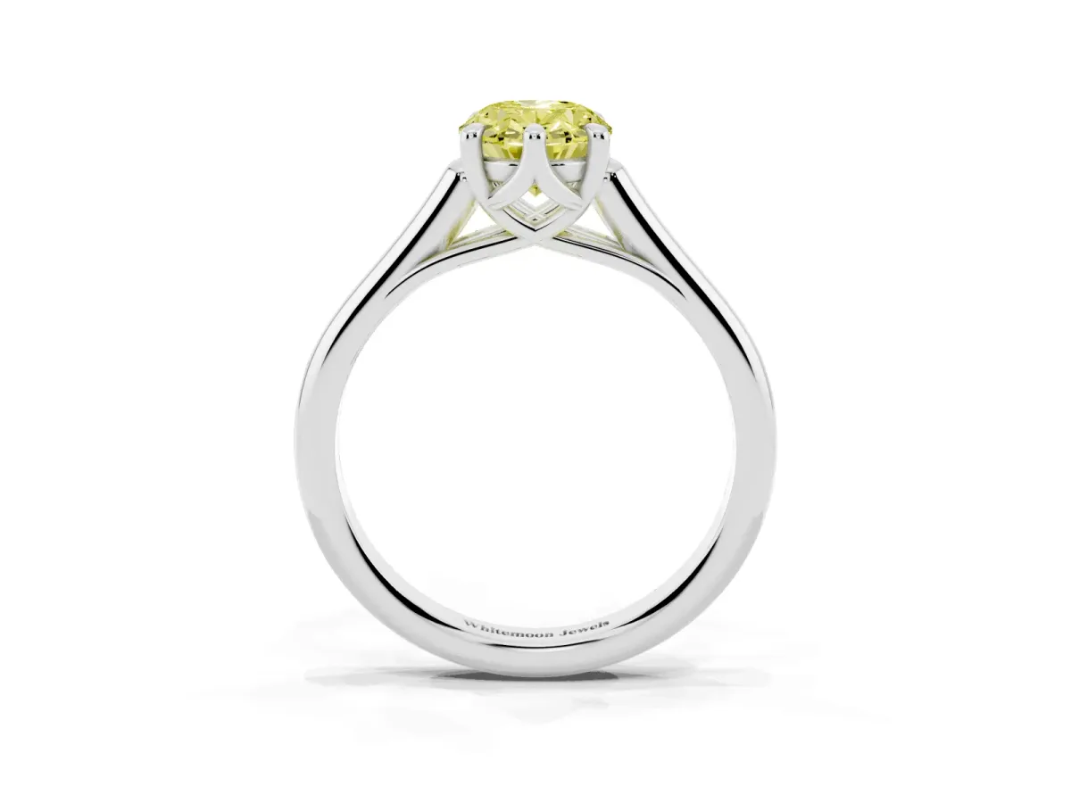 Fancy Yellow Oval Cut Solitaire Engagement Ring with Six-Prong Setting and Classic Band Platinum