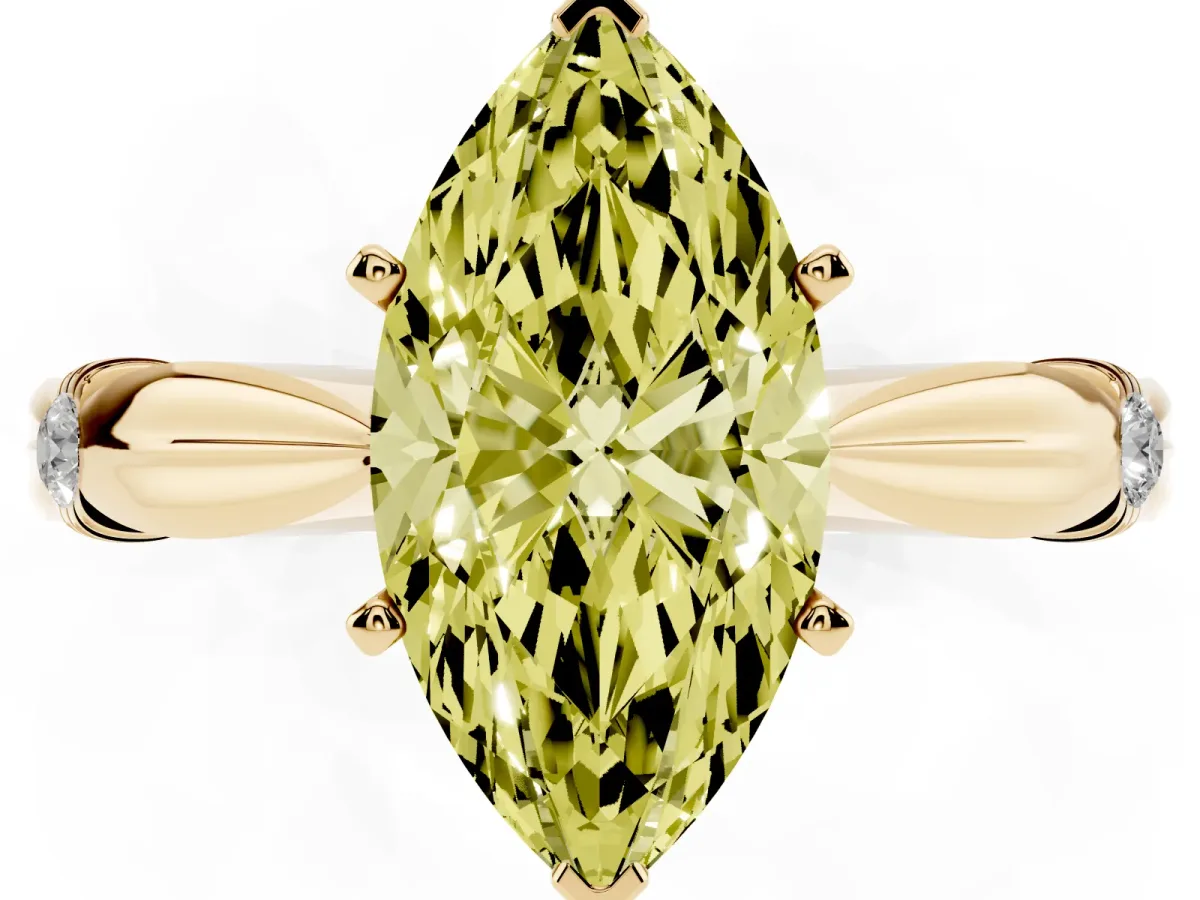 Fancy Yellow Marquise Cut Solitaire Diamond Twisted Band with Four-Prong Setting Yellow gold