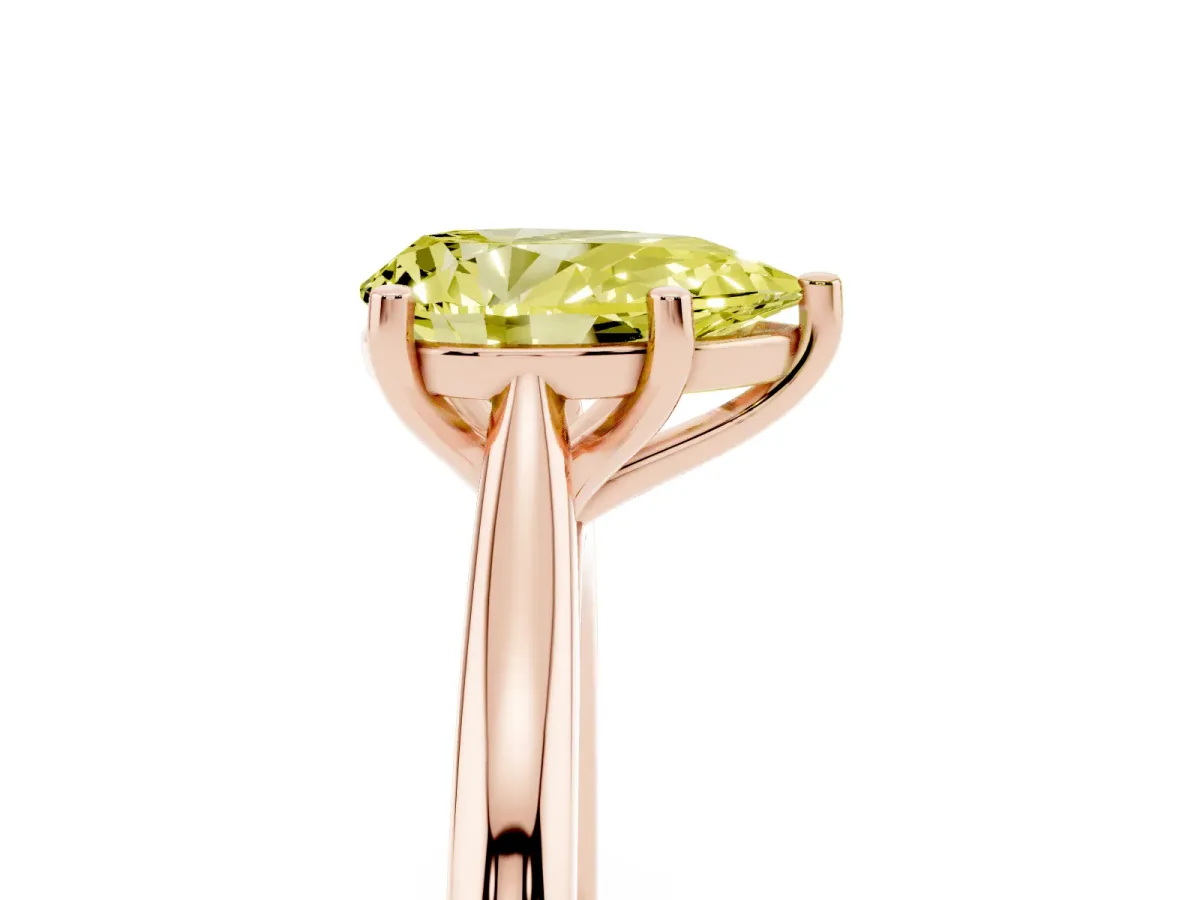 Fancy Yellow Pear Cut Cut Solitaire Ring with Cathedral Band and Four-Prong Setting Rose gold