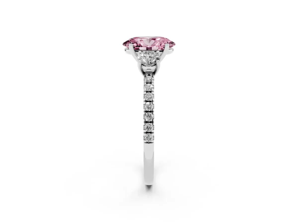 Fancy Pink Three-Stone Oval Cut Cut Diamond Pavé Band with Prong Setting Silver