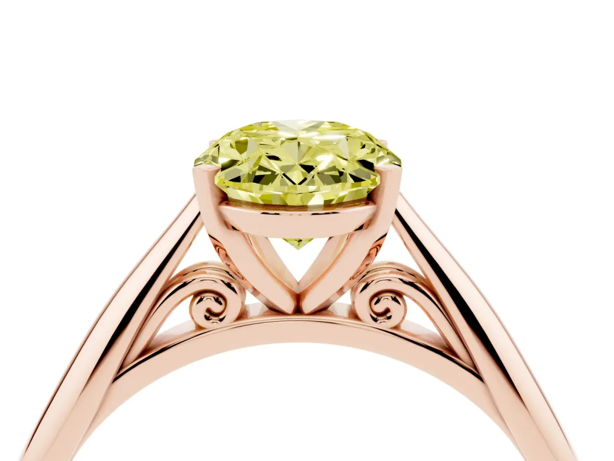 Fancy Yellow Oval Cut Diamond Solitaire Engagement Ring with Cathedral Setting and Four-Prong Mount Rose gold