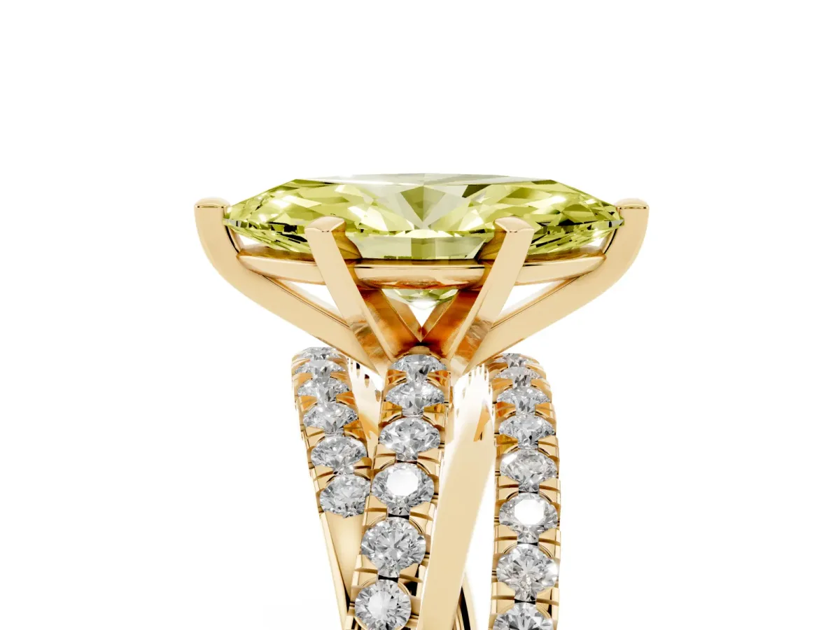 Fancy Yellow Marquise Cut Solitaire Twist Band with Pavé Setting and Four-Prong Setting Yellow gold