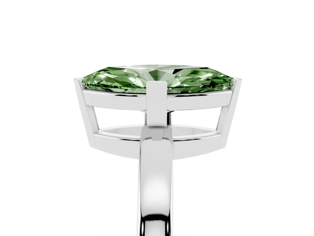 Fancy Green Marquise Cut Cut Solitaire Ring with Four-Prong Setting and Classic Band Silver