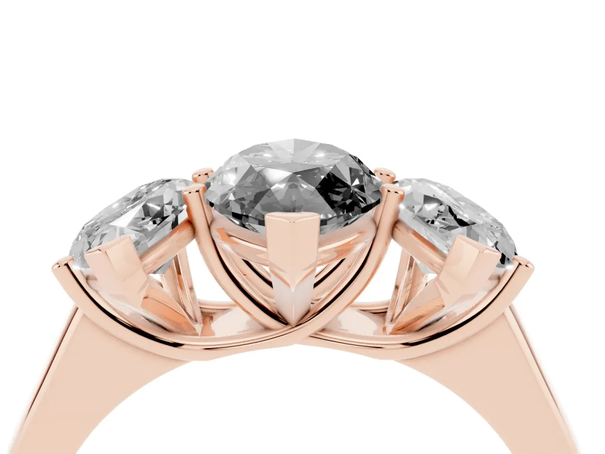 Fancy Black Marquise Cut Three-Stone Diamond Ring with Prong Setting on a Classic Band Rose gold