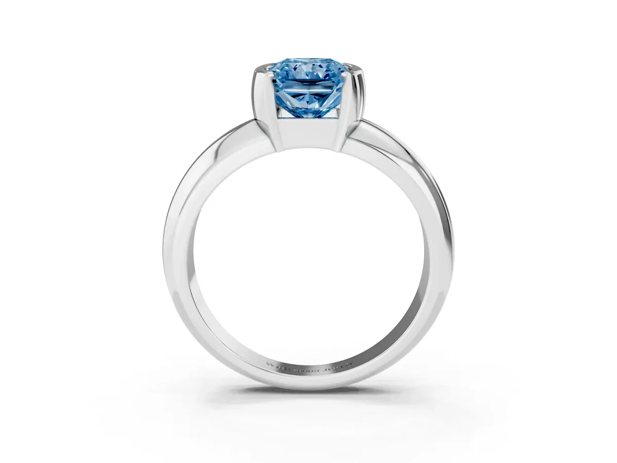 Fancy Blue Radiant Cut Solitaire Tension Set Diamond Ring with Wide Band Silver