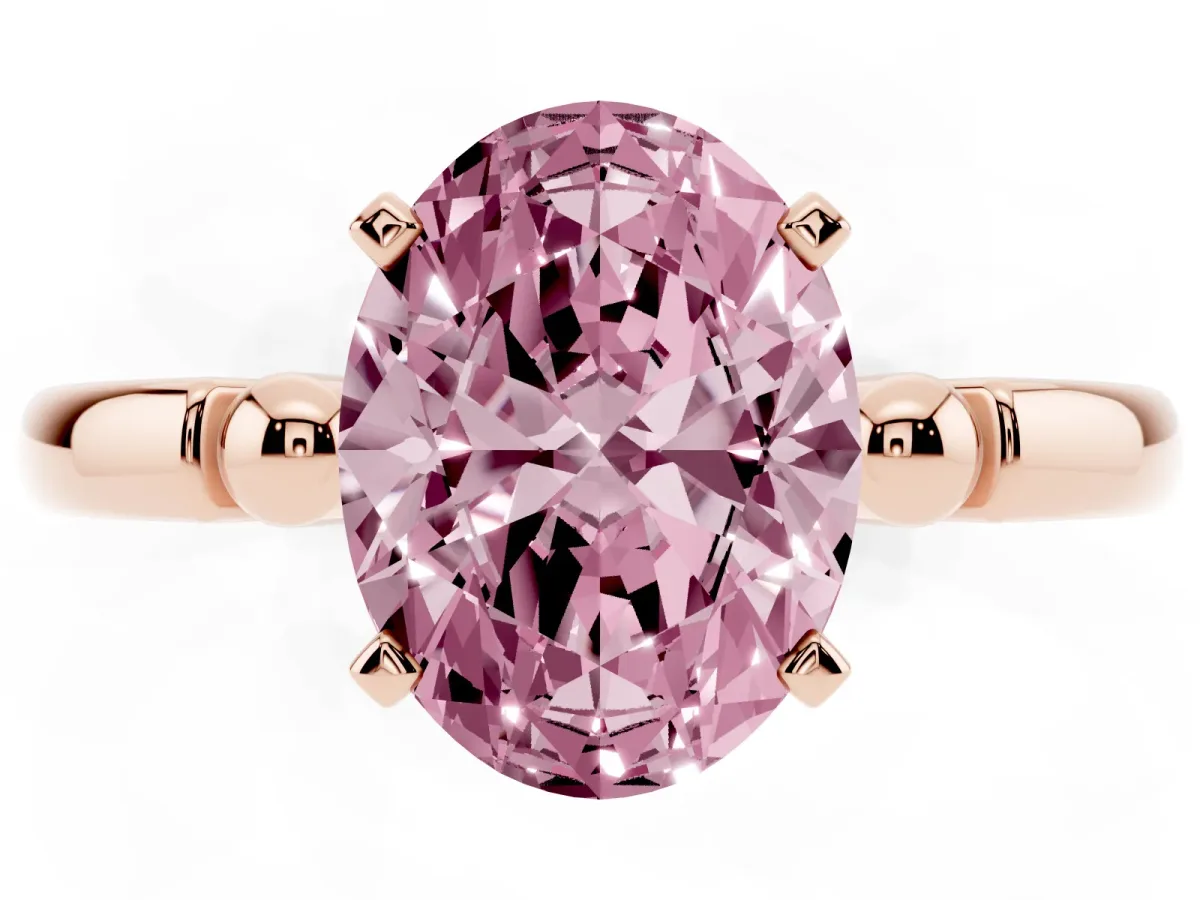 Fancy Pink Oval Cut Solitaire Beaded Band with Four-Prong Setting Rose gold