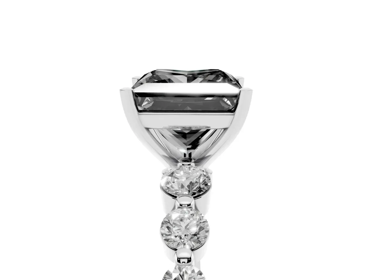 Fancy Black Princess Cut Solitaire Diamond Ring with Pave Band and Four-Prong Setting Silver