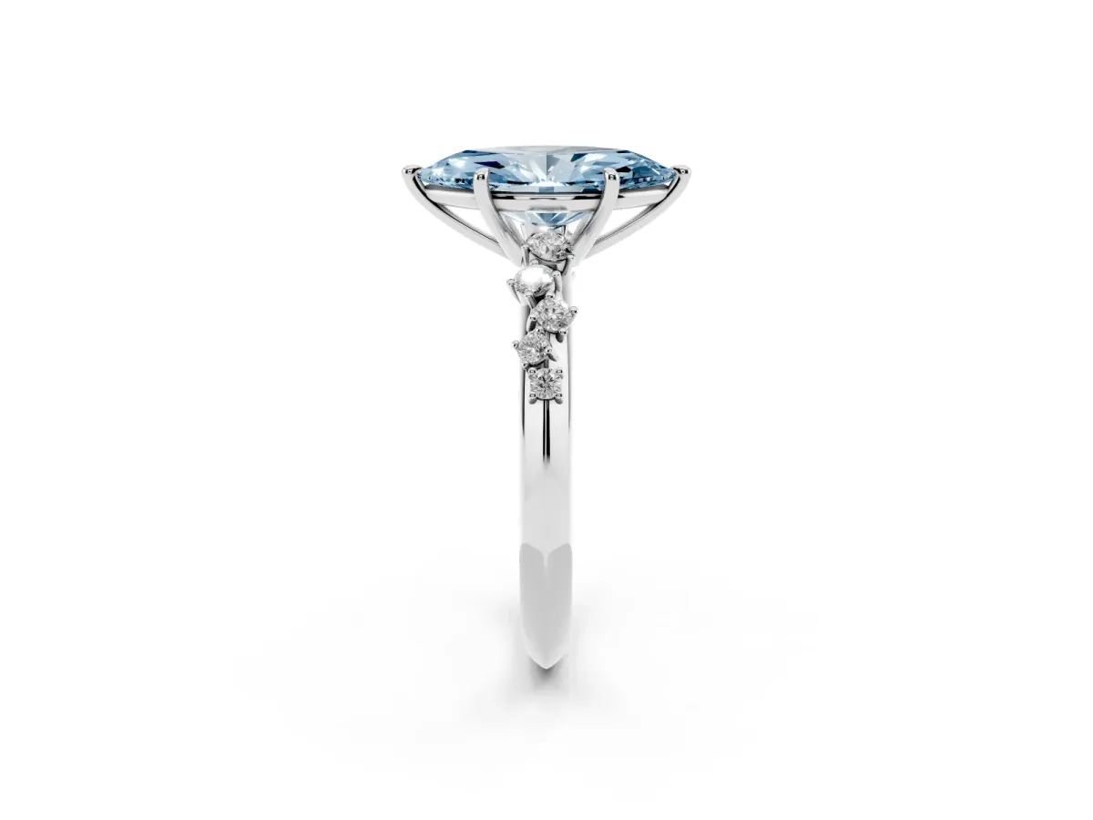 Fancy Blue Marquise Cut Diamond Cluster Side Stone Solitaire Ring with Prong Setting White gold