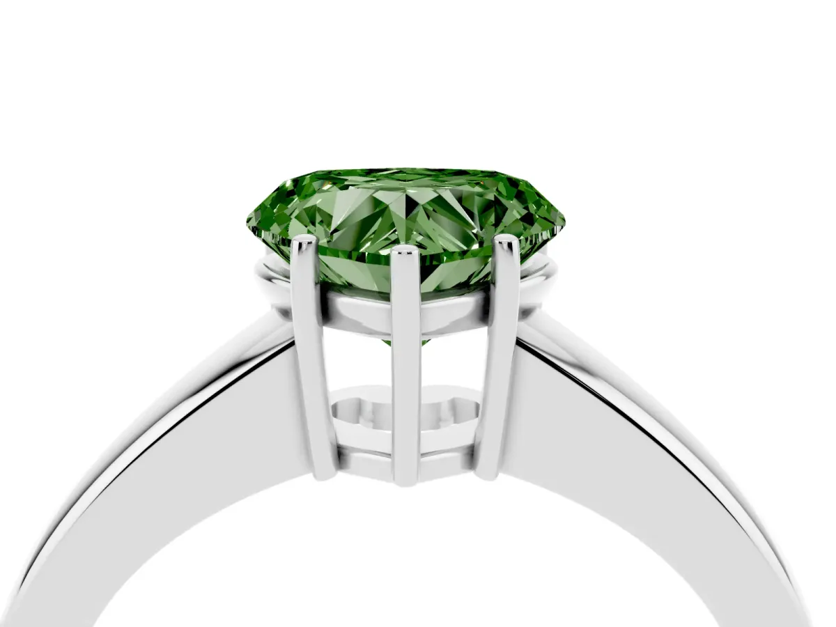 Fancy Green Heart Cut Solitaire Diamond Ring with Tapered Band and Four-Prong Setting Platinum