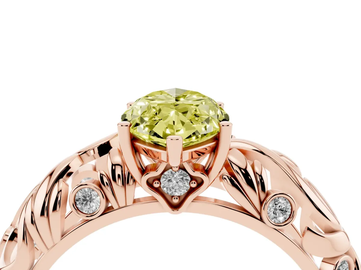 Fancy Yellow Marquise Cut Solitaire Diamond Leaf-Inspired Vine Band Ring with Prong Setting Rose gold