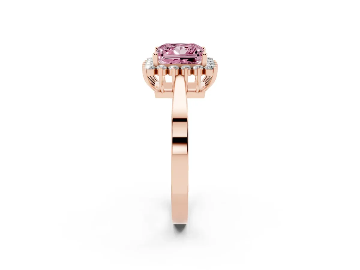 Fancy Pink Princess Cut Cut Diamond Halo Ring with Round Brilliant Halo and Solitaire Band Rose gold