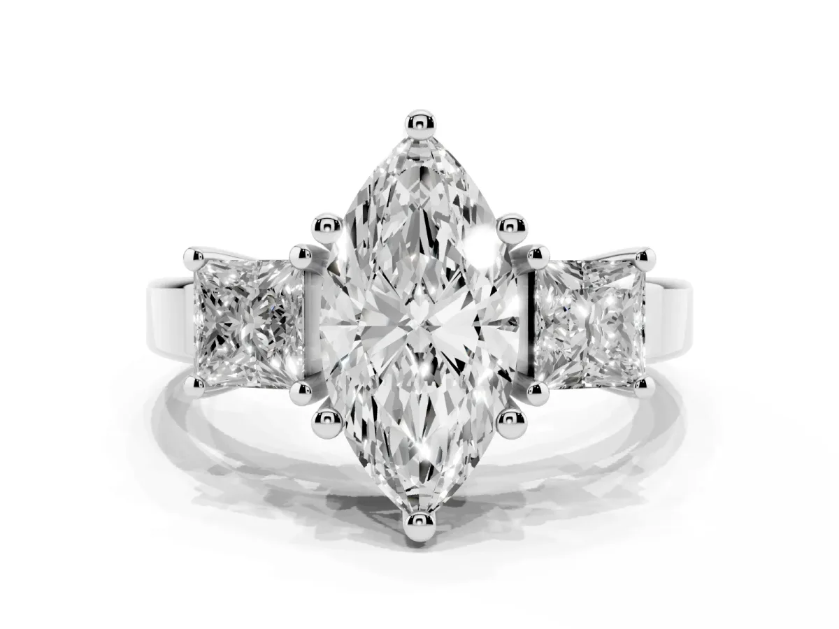 Three-Stone Marquise Cut Cut Solitaire Ring with Prong Setting Silver