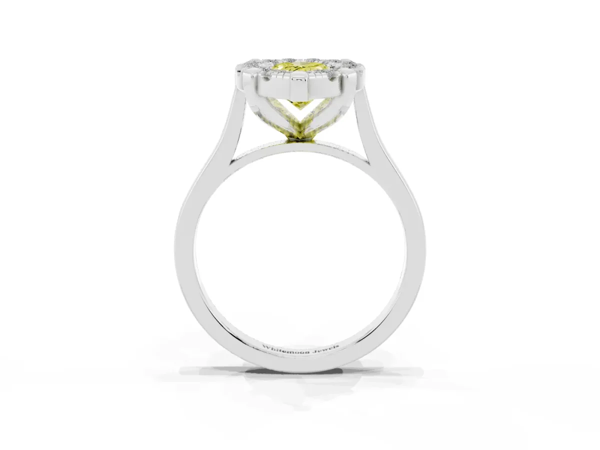 Fancy Yellow Pear Cut Diamond Cluster Halo Solitaire with Four-Prong Setting Silver