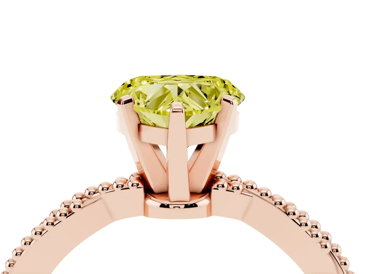 Fancy Yellow Heart Cut Solitaire Twisted Band with Bead Prong Setting Rose gold