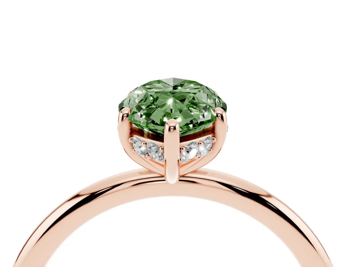 Fancy Green Marquise Cut Solitaire Diamond Ring with a Classic Band and Four-Prong Setting Rose gold