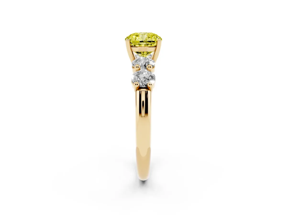 Fancy Yellow Cushion Cut Cut Five-Stone Prong Set Diamond Ring with Classic Band Yellow gold