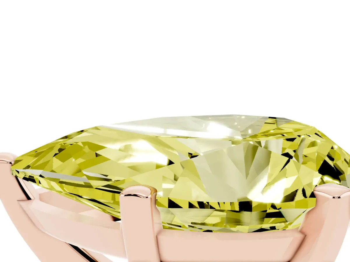 Fancy Yellow Pear Cut Diamond Solitaire Ring with Prong Setting and Classic Band Rose gold