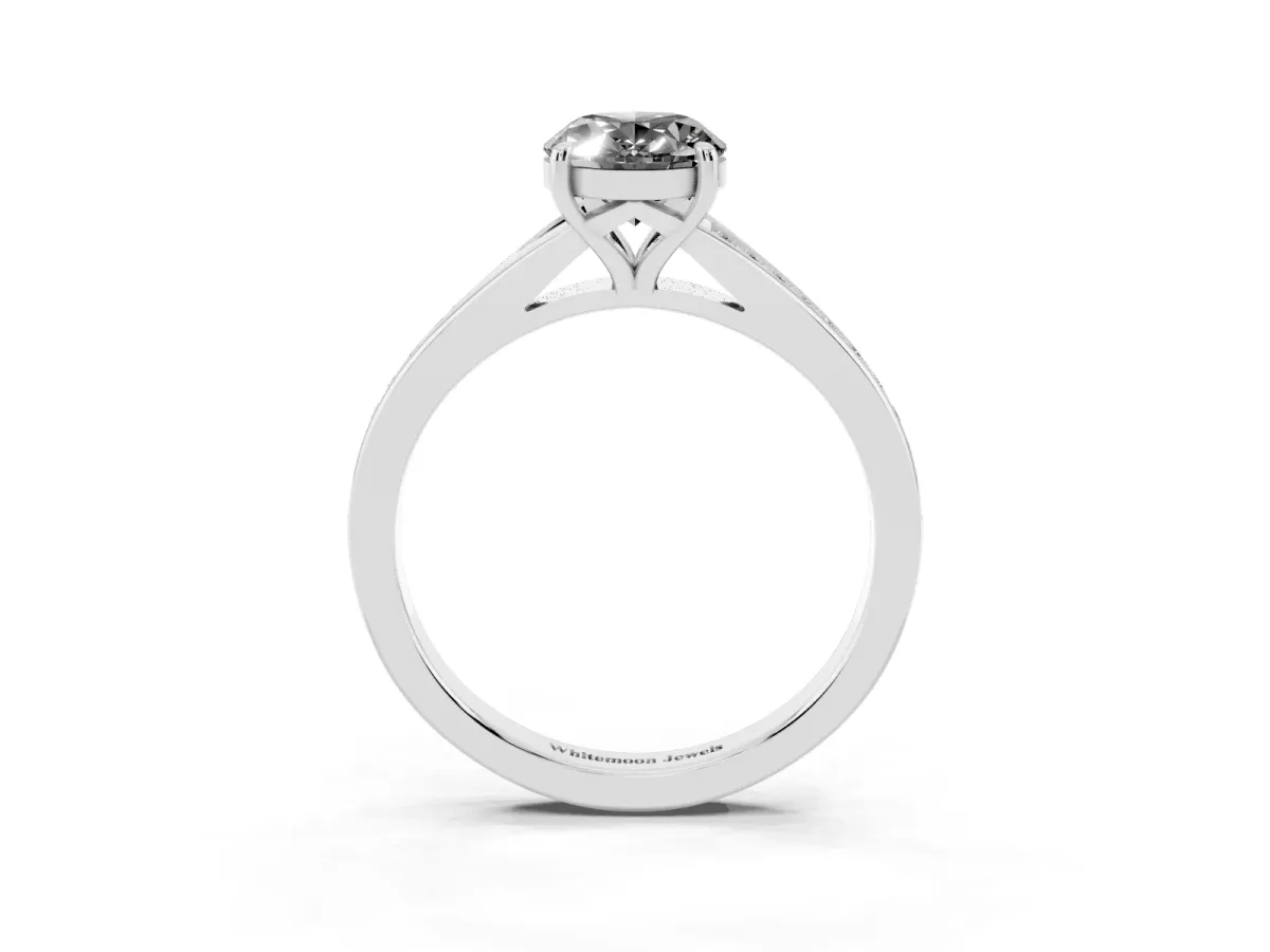 Fancy Black Oval Cut Diamond Solitaire Ring with Pavé Band and Prong Setting Silver