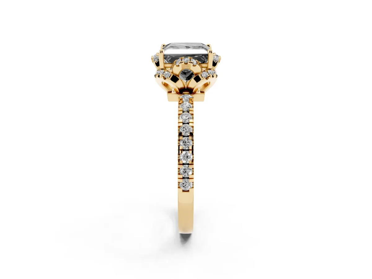 Fancy Black Princess Cut Diamond Halo Pave Band with Four-Prong Setting Yellow gold