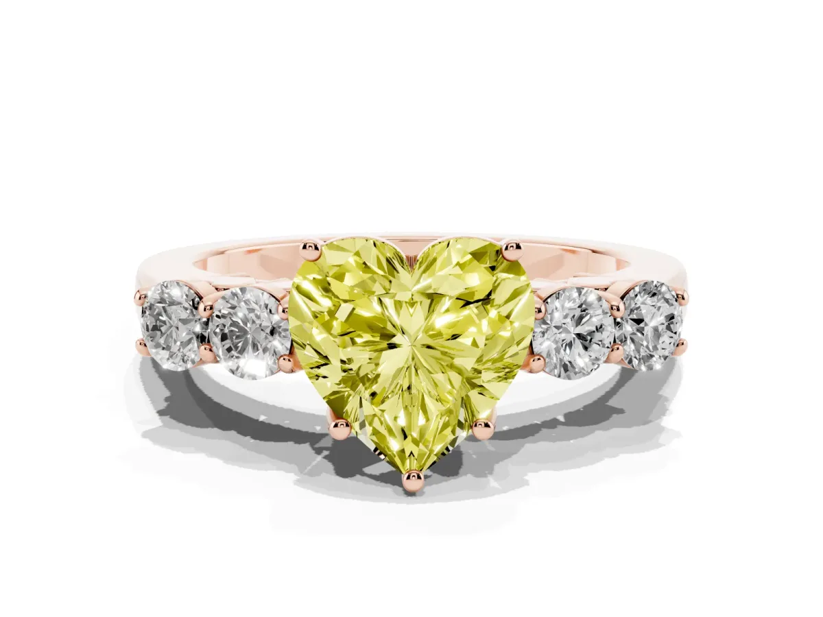 Fancy Yellow Heart Cut Cut Diamond Five-Stone Prong Set White Gold Ring Rose gold