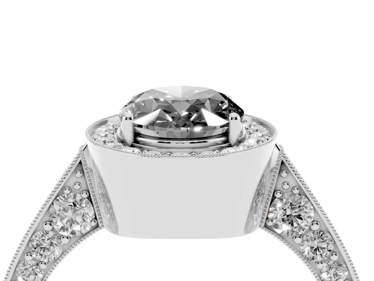 Fancy Black Oval Cut Halo Diamond Engagement Ring with Split Shank Band and Four-Prong Setting Silver