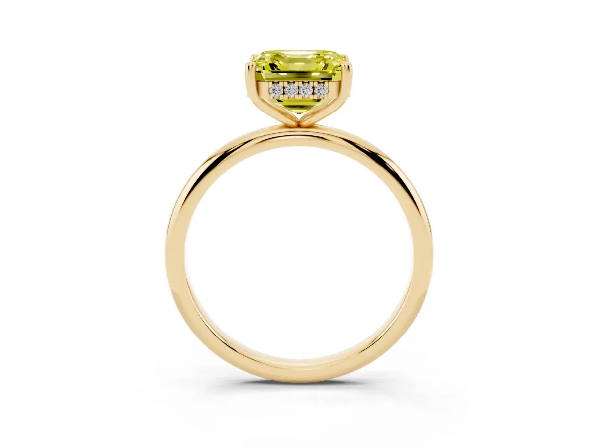 Fancy Yellow Asscher Cut Cut Solitaire Engagement Ring with Four-Prong Setting and Classic Band Yellow gold