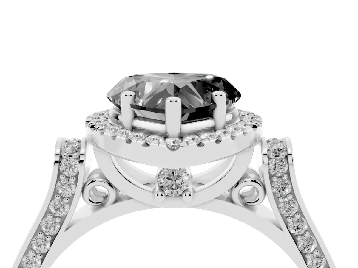 Fancy Black Heart Cut Halo Round Diamond Twist Band with Four-Prong Setting Platinum