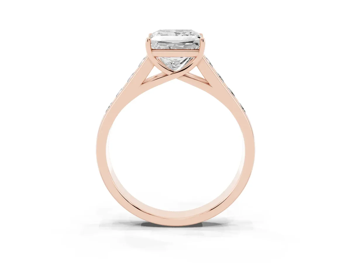 Princess Cut Solitaire Channel-Set Diamond Engagement Ring with Four-Prong Setting Rose gold