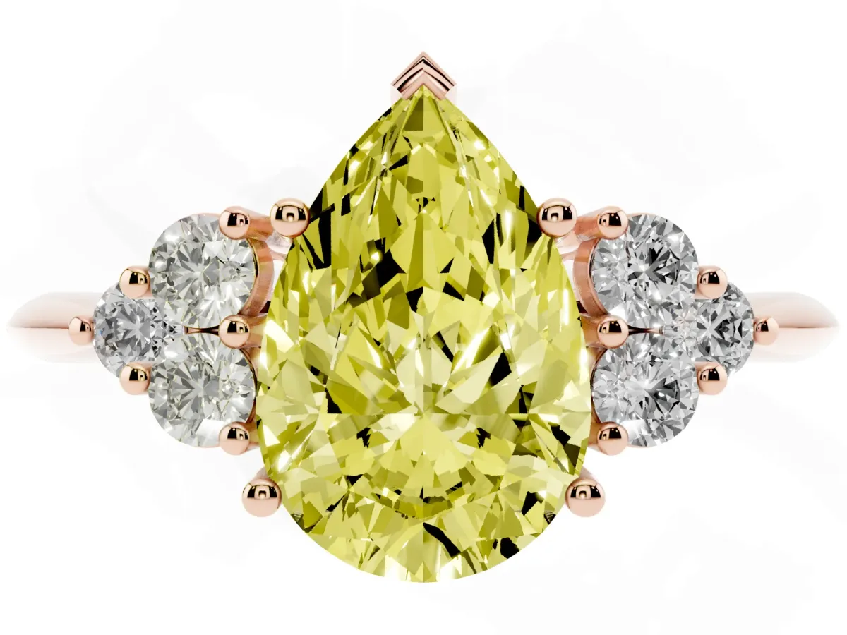 Fancy Yellow Pear Cut Cut Diamond Cluster Ring with Solitaire Band and Four-Prong Setting Rose gold