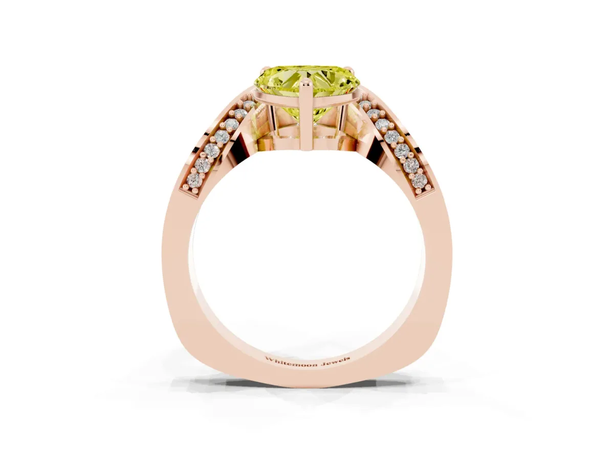 Fancy Yellow Heart Cut Solitaire Diamond Engagement Ring with Pave Band and Four-Prong Setting Rose gold