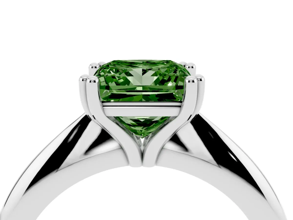 Fancy Green Princess Cut Cut Solitaire Engagement Ring with Tapered Band and Four-Prong Setting Silver