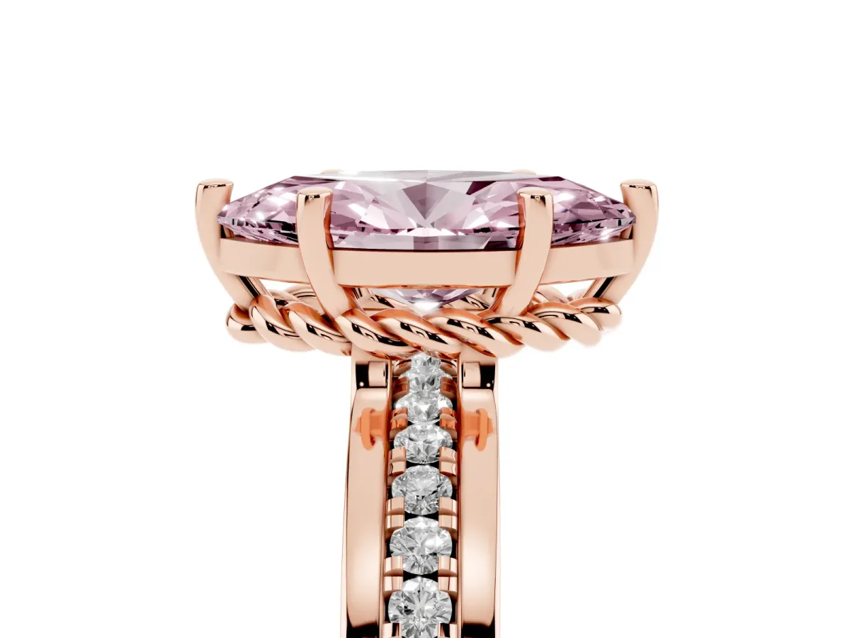 Fancy Pink Marquise Cut Solitaire Diamond Ring with Channel Set Band and Six-Prong Setting Rose gold