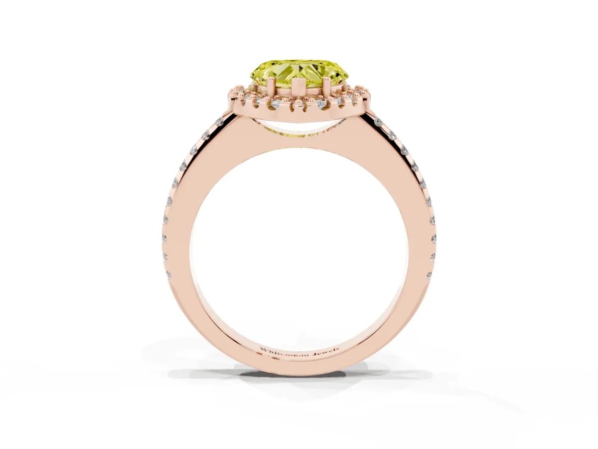 Fancy Yellow Heart Cut Diamond Pavé Halo Ring with Four-Prong Setting Rose gold