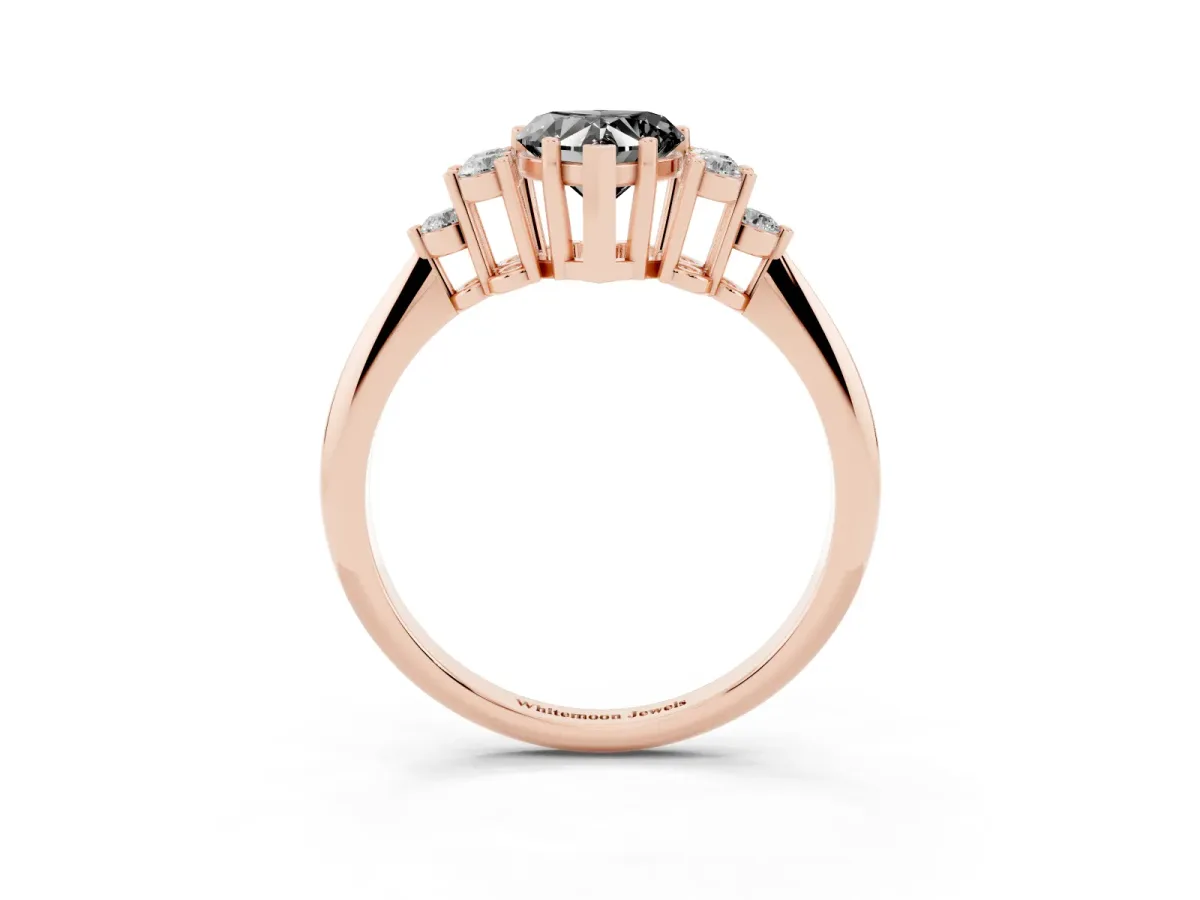 Fancy Black Heart Cut Cut Diamond Cluster Ring with Solitaire Band and Four-Prong Setting Rose gold