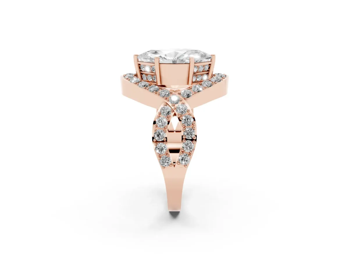 Marquise Cut Solitaire Twist Band Pavé Diamond Engagement Ring Rose gold