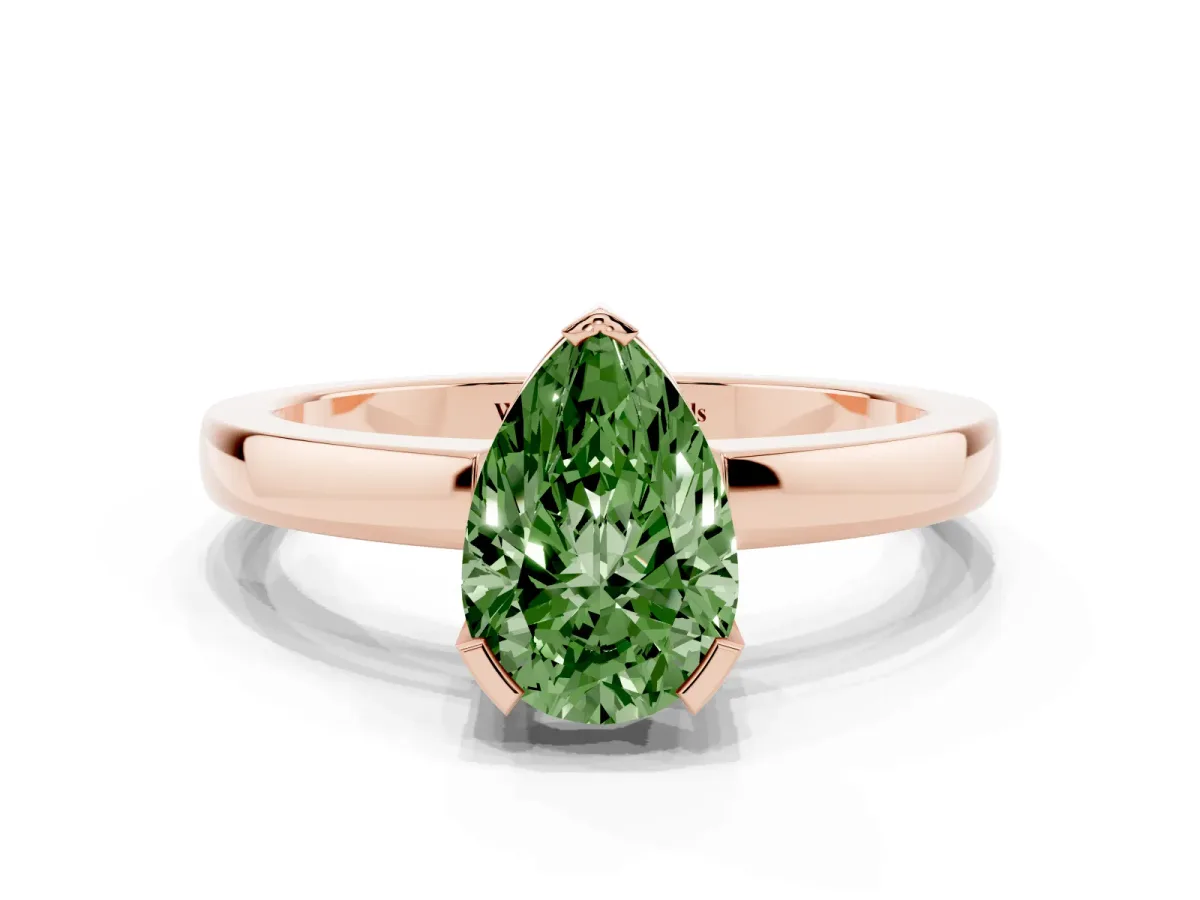 Fancy Green Pear Cut Cut Solitaire Ring with Four-Prong Setting and Classic Band Rose gold