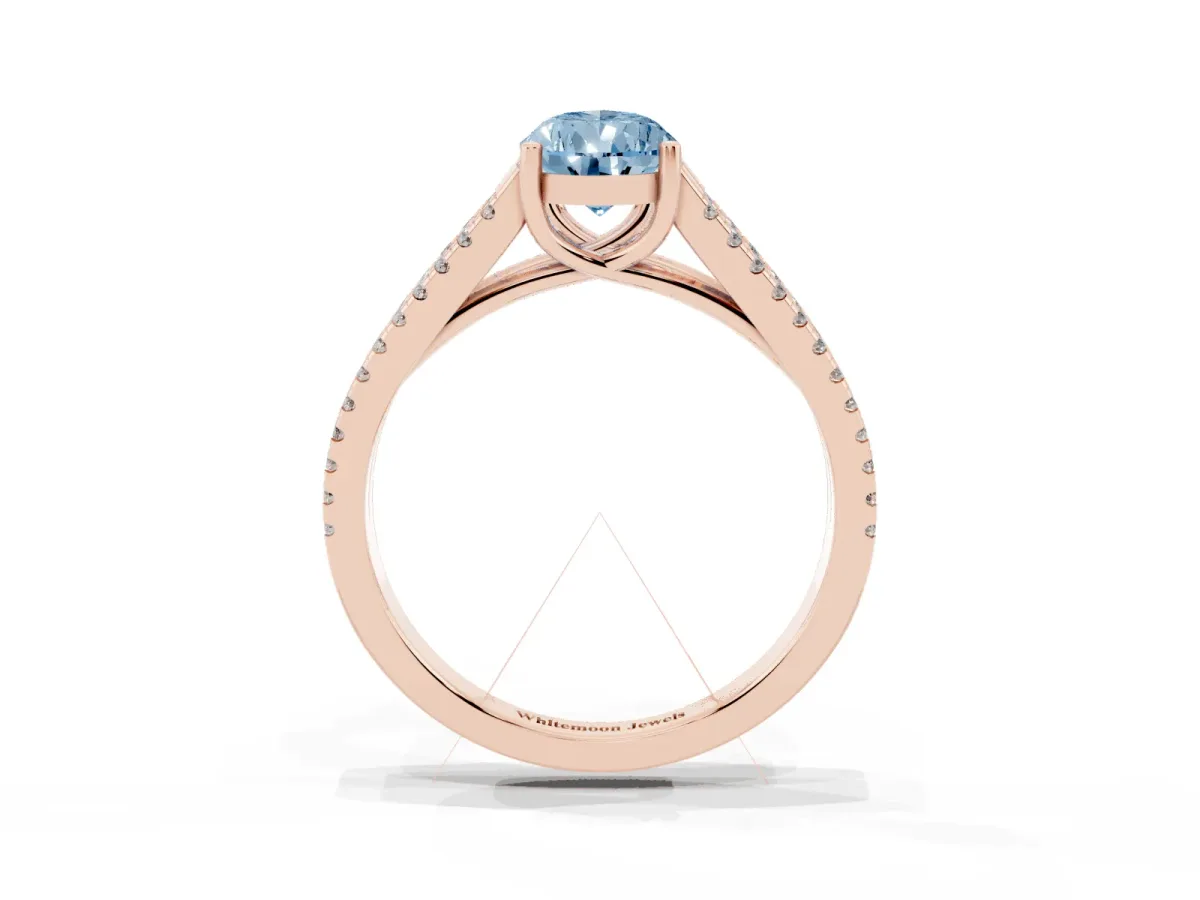 Fancy Blue Pear Cut Diamond Solitaire Engagement Ring with Split Shank Pavé Band Rose gold