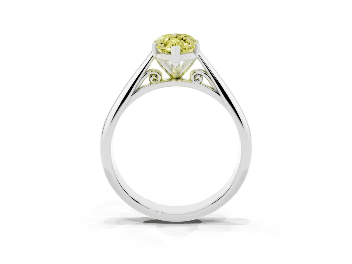 Fancy Yellow Marquise Cut Diamond Solitaire Engagement Ring with Cathedral Setting and Four-Prong Mount Platinum