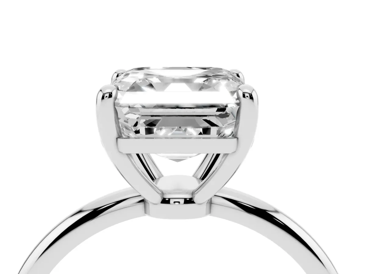 Asscher Cut Solitaire Diamond Ring with 4-Prong Setting on a Classic Band Platinum