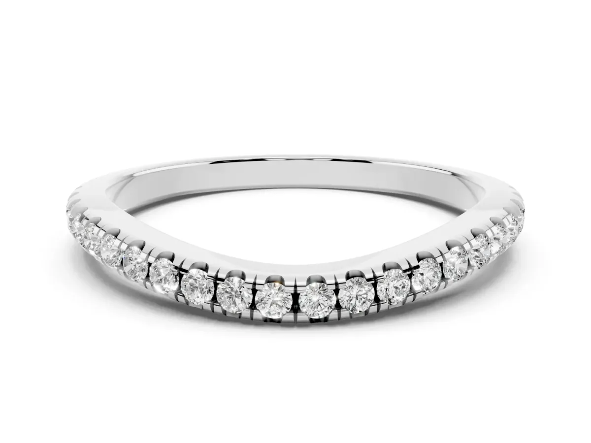 Round Diamond Pavé Set Curved White Gold Band Platinum