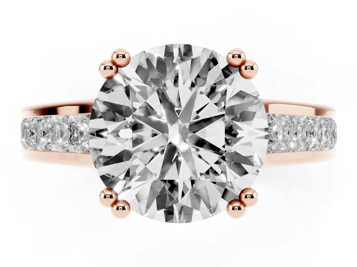 Round Cut Cut Channel Set Solitaire Engagement Ring with Prong Setting Rose gold