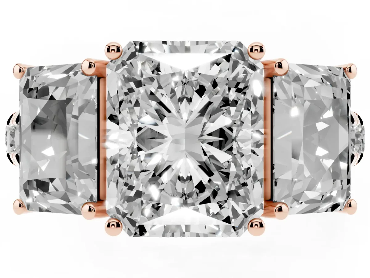 Three-Stone Radiant Cut Diamond Pavé Band with Prong Setting Rose gold